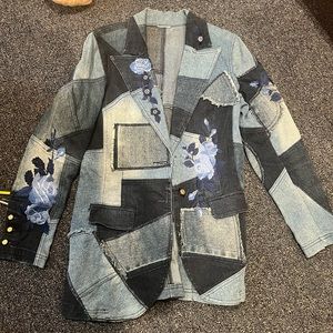 Unique, thrifted denim blazer, patchwork